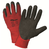 Coated Gloves - West Chester 701CRLB 10 Gauge. Red Poly/Cotton With Black Latex Crinkle Palm Coat: EN388 3142, ANSI Cut Level 1, 480 Grams
