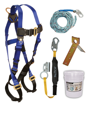 7015 Harness; 8149 Vertical Lifeline, 8353LT Shock Absorbing Lanyard with Manual Grab; 7444 Roof
Anchor