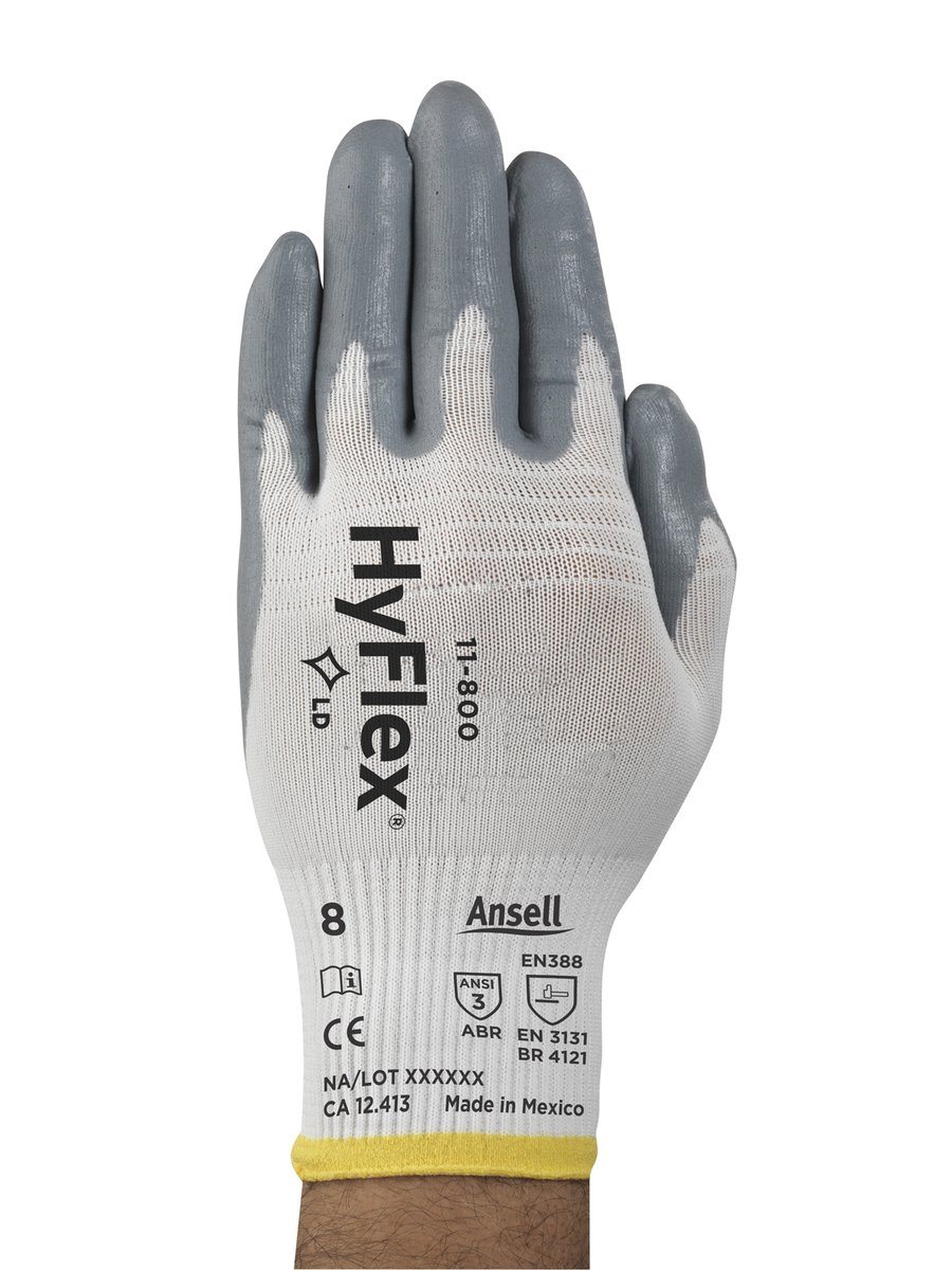 ansell handschuhe hyflex Ansell 11-800-8 HyFlex White/Gray Nylon Gloves, Medium, Size 8, 12 Pairs