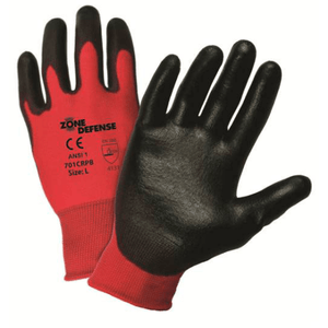 Coated Gloves - West Chester 701CRPB 15 Gauge. Red Nylon Shell With Black PU Palm Coat: EN388 4131