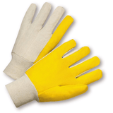 Cotton/Canvas Gloves - West Chester 205, Knit Wrist, Canvas Glove, Yellow Vinyl Coated Palm, 12PK