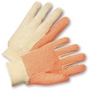 Cotton/Canvas Gloves - West Chester SOK01PDI, Knit Wrist Canvas Gloves With Orange PVC Dots 12 Pair