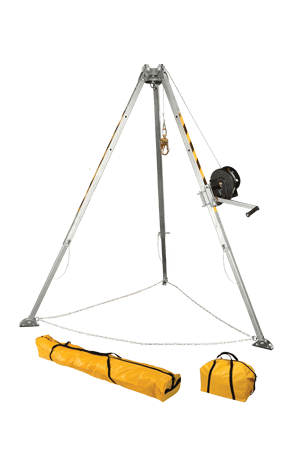 Devices And Accessories - FallTech 7507 Confined Space Tripod Kit W/60' Winch, Leg Bracket, And Storage Bags