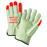 Drivers Gloves - West Chester 995kot, Leather Driver Glove, Orange Fingertips, Watch Your Hands, 12 Pair