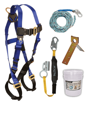 Fall Protection Kits - FallTech 8592A Roofers Kit FT Basic, Harness, Lanyard/Rope Grab, Lifeline, Anchor