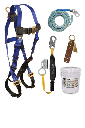 Fall Protection Kits - FallTech 8593A Roofers Kit, Harness, Lanyard/Rope Grab, Lifeline, Anchor