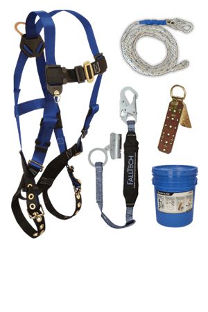 Fall Protection Kits - FallTech 8595A Roofers Kit, Harness, Lanyard/Rope Grab, Lifeline, Anchor