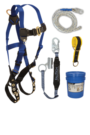 Fall Protection Kits - FallTech 9103JK Roofers Kit, Harness, Lanyard/Rope Grab, Lifeline, 6' Sling Anchor