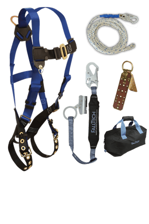 Fall Protection Kits - FallTech Residential Roofers Kit 8595RA, Harness, Lifeline, Lanyard/Grab, Anchor