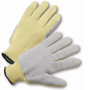 Gloves - West Chester 35KJYD 100% Aramid Knit W/Leather Palm & Fingers. ANSI A6 Cut Level