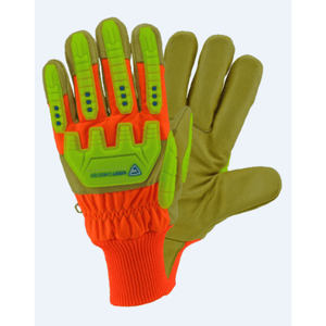 Impact Gloves - Leather Impact Gloves, Hvo2555, Waterproof, Hi-Viz, 12 Pair