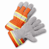 Leather Palm Gloves - West Chester HVO500, Hi-Vis Leather Gloves, Rubberized Cuff, Reflective 12 Pair