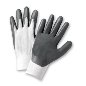 Nitrile Coated Gloves - West Chester 713SNC, White/Gray Nitrile Coated Gloves, 12 Pair