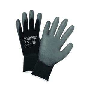 PU Coated Gloves - West Chester 713SUGB Economy Gray PU, Palm Coat On Black 13 Gauge Nylon Liner, 12 Pair