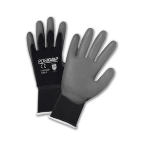 PU Coated Gloves - West Chester 715SUGB Gray PU, Palm Coat On Black 15 Gauge Nylon Liner, Silicone-Free & DMF Free, EN 4131