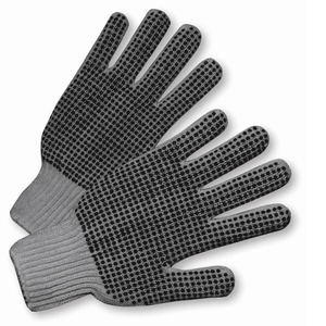 String Knit Gloves - West Chester 708SKBSG Mens Gray String Knit PVC Dotted 2 Sides Glove, 12 Pair