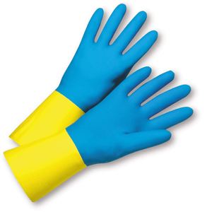 Unsupported Gloves - West Chester 33224 22mil Blue Neoprene Over Yellow Latex- Economy